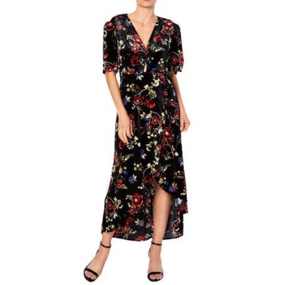 LOVE FIRE retro look velvet working wrap dress with hook and eye deep V front